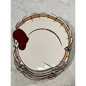 Pottery Barn Set of 4 Gobble‎ Thanksgiving Salad Dessert Turkey Appetizer Plates